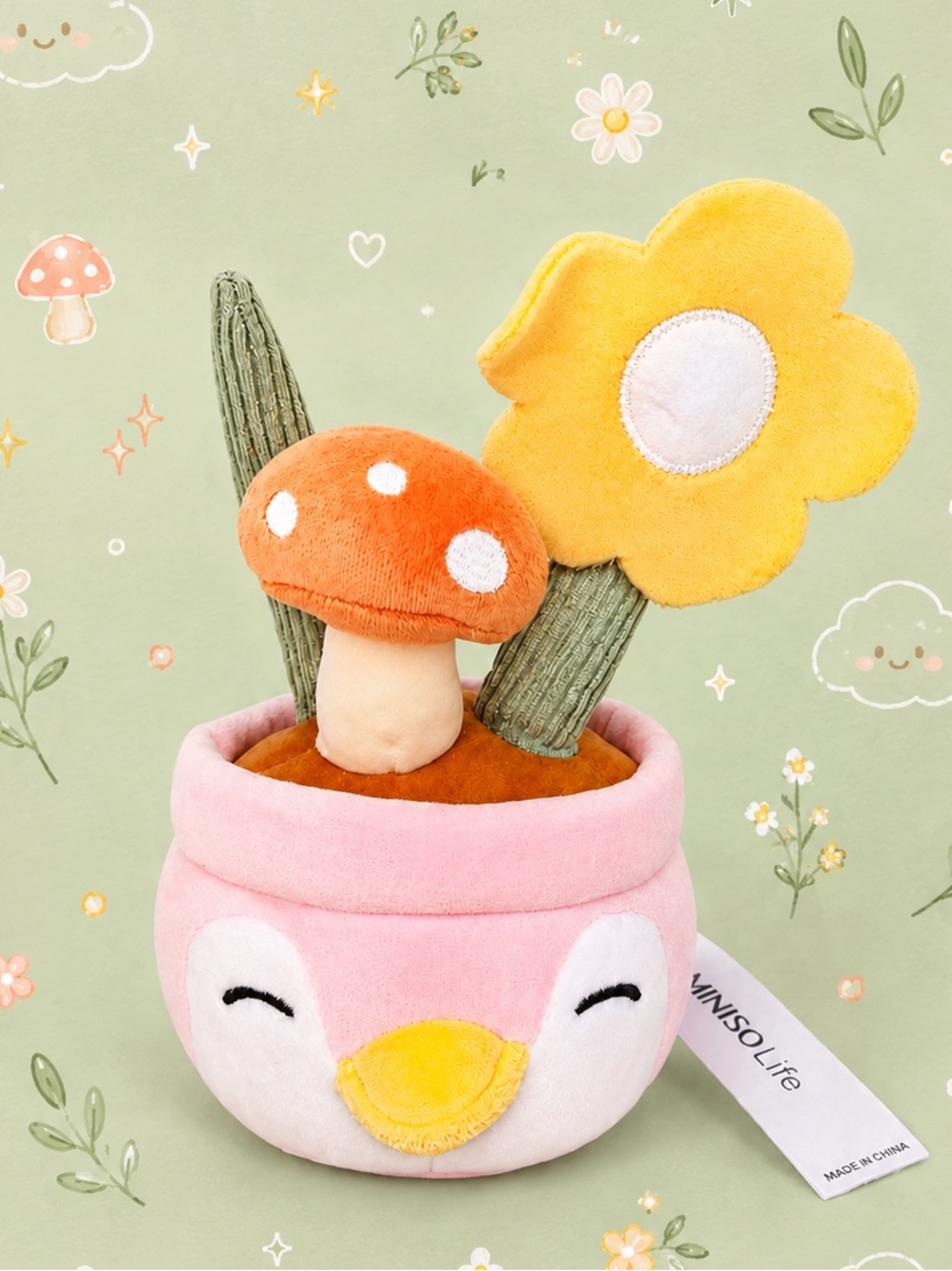 🧸/45$ MINISO NWT 🌱 Kawaii Flower Pot Plush Mushroom Baby Safe Stuffed Animal